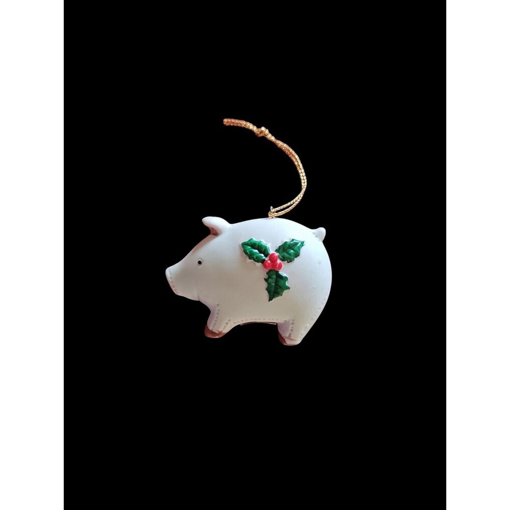 Homco Pink Porcelain pig with holly on side  Christmas ornament